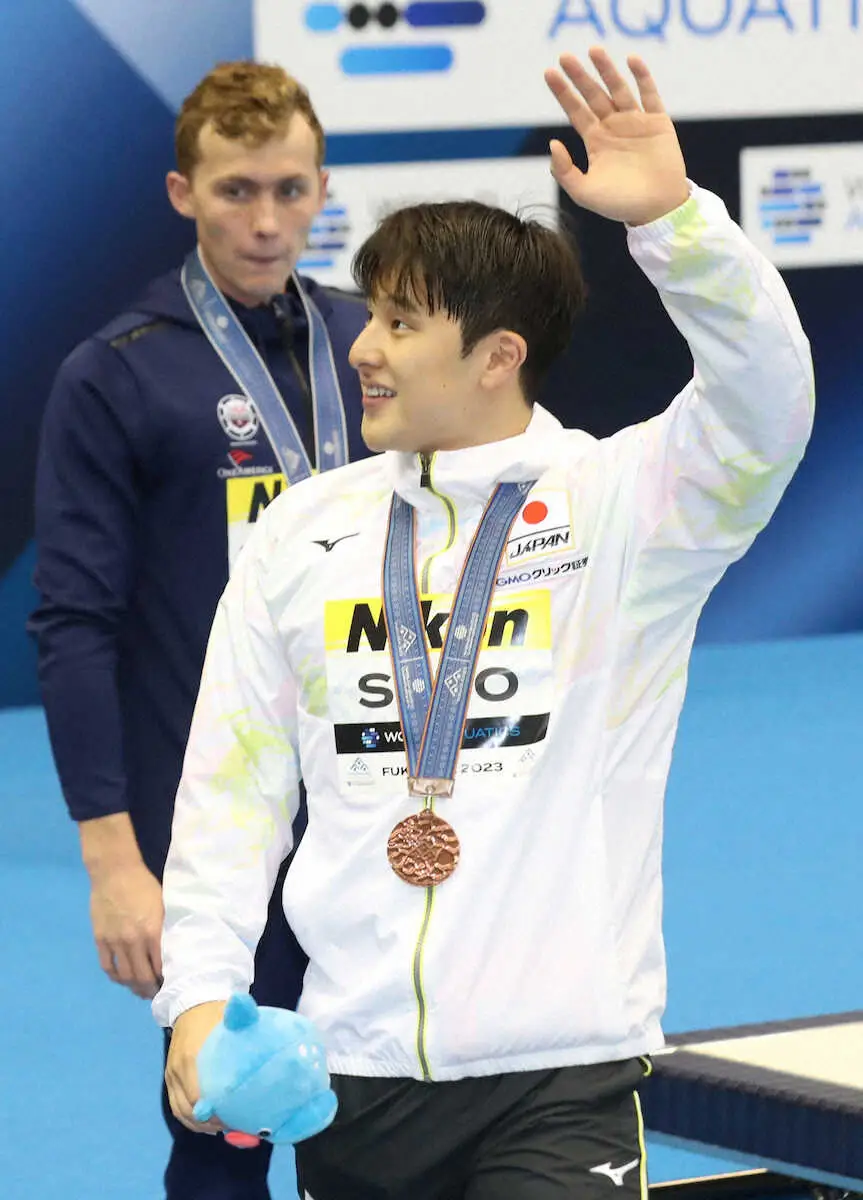 男子400メートル個人メドレで銅メダルを獲得した瀬戸（撮影・平嶋　理子）