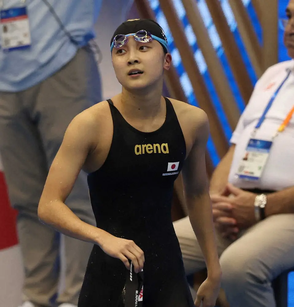 ＜世界水泳　競泳　　女子400メートル個人メドレー　予選＞全体3位で決勝進出を決めた成田（撮影・平嶋　理子）