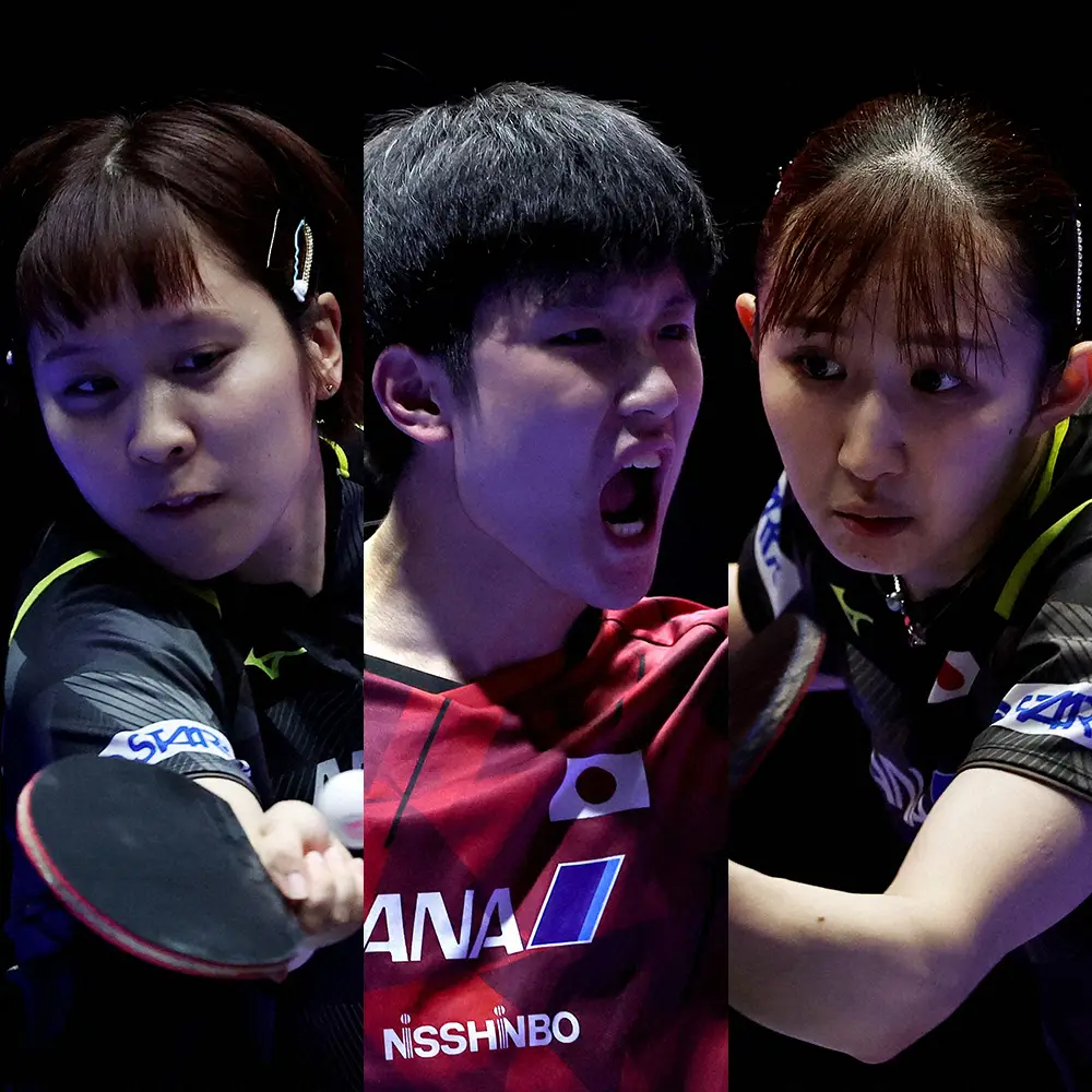 卓球日本代表の（左から）平野美宇、張本智和、早田ひな（ロイター）