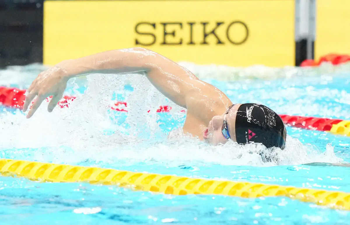男子200メートル自由形決勝で力泳する松元（撮影・岡田　丈靖）