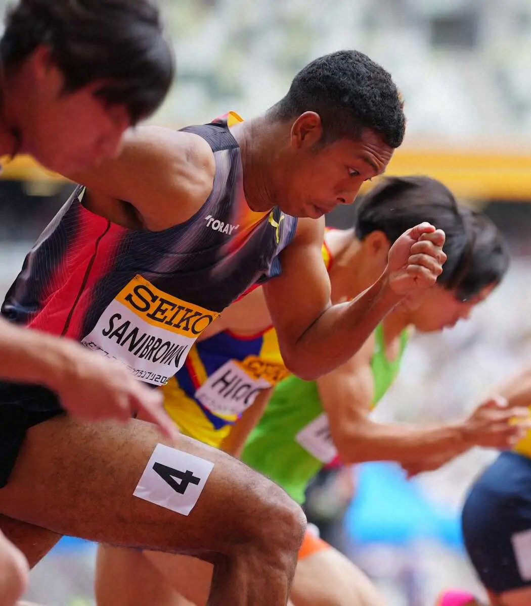 ＜セイコーゴールデングランプリ2024＞男子100メートル予選、スタートするサニブラウン（撮影・木村　揚輔）