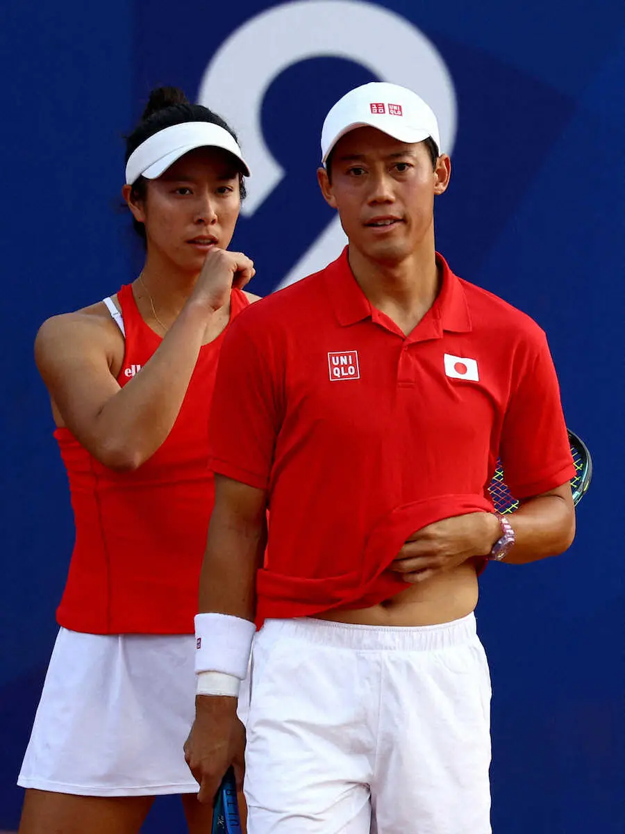 準々決勝で敗れた錦織圭と柴原瑛菜（ロイター）