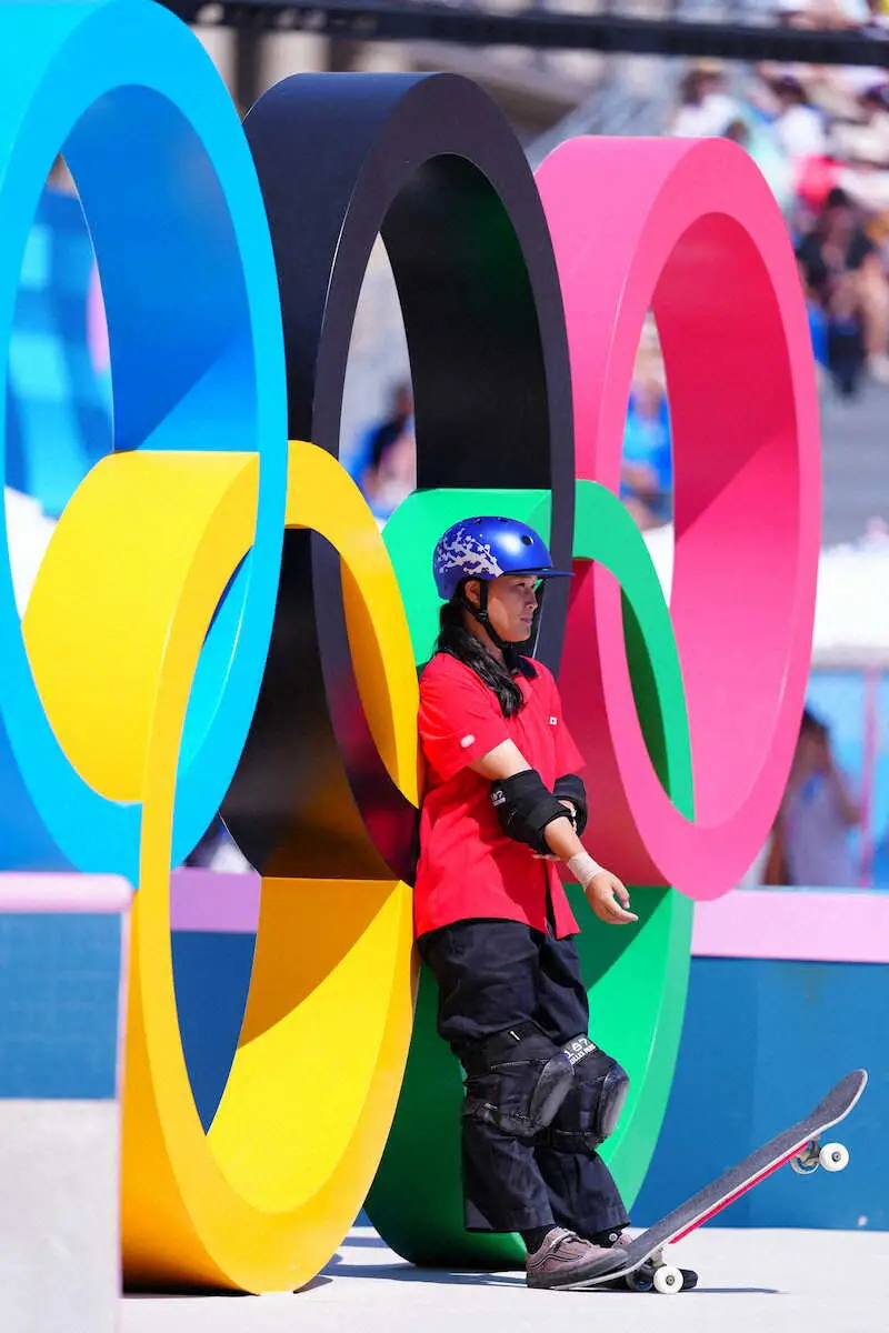 ＜パリ五輪　スケボー女子パーク予選＞予選に臨む四十住（撮影・小海途　良幹）