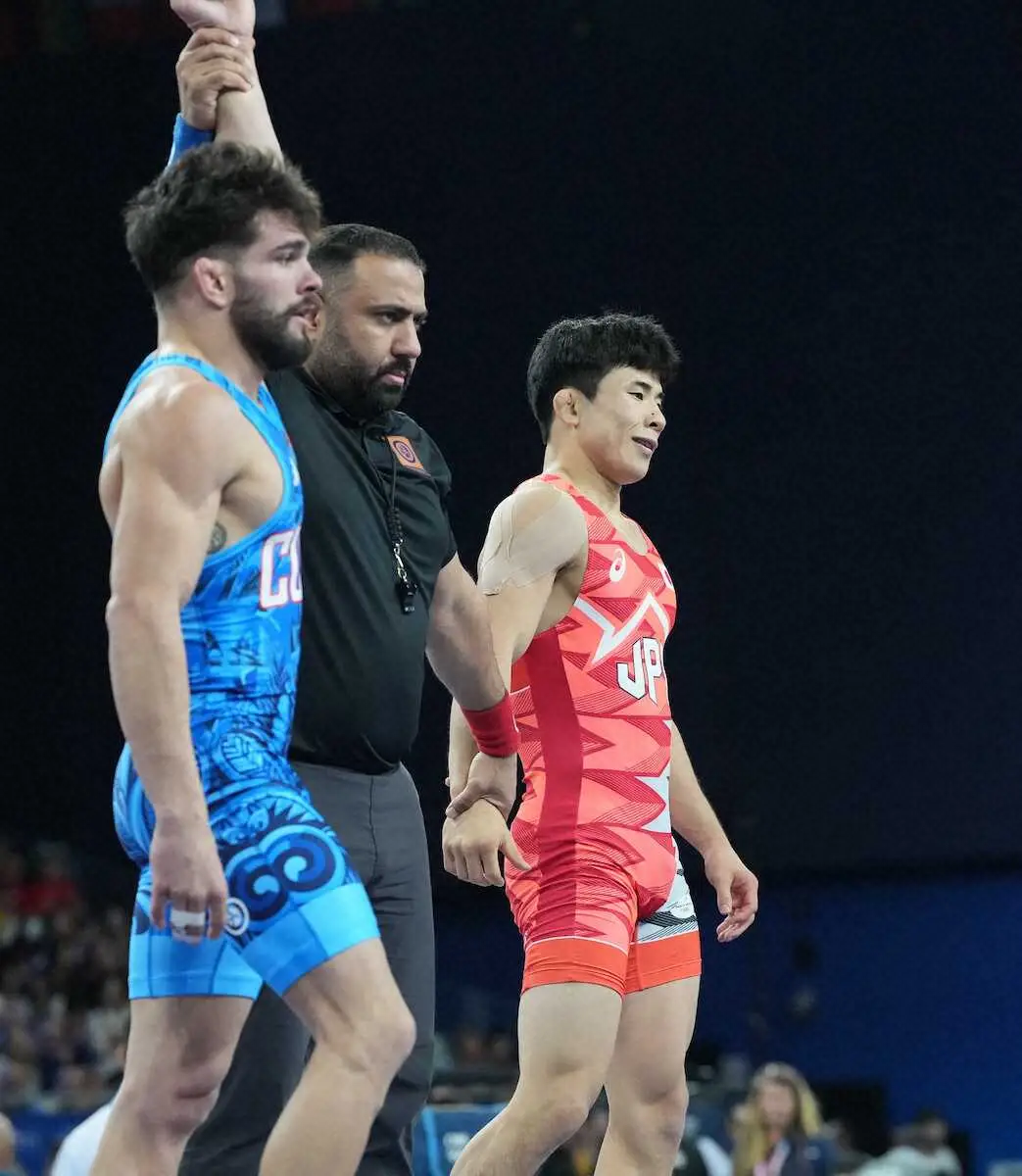 ＜パリ五輪・レスリング男子グレコローマン67キロ級1回戦＞初戦で敗れた曽我部（撮影・岡田　丈靖）