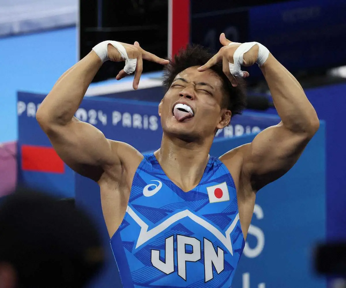 ＜パリ五輪　レスリング＞男子74キロ級準決勝、決勝へ進む高谷大地（撮影・平嶋　理子）